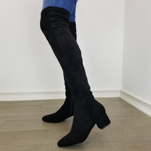 Pointy toe over the knee black boots Faux Suede - Picture 7 of 8